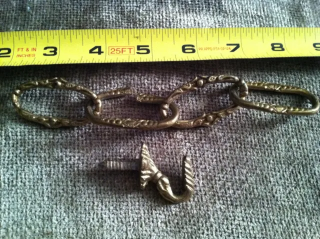 Vtg Brass 4 Link Chadeliere Ornate Art Deco Chain & Ceilihg Brass Ornate Hook