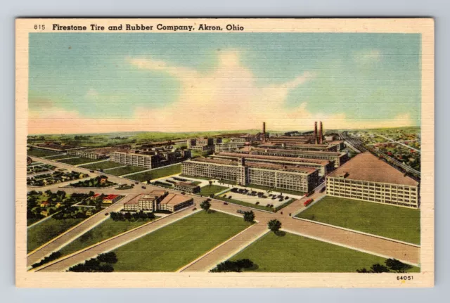 Akron OH-Ohio, Firestone Tire & Rubber Co, Antique Vintage Souvenir Postcard