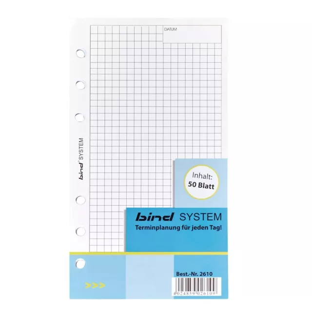 50 Einlagen Blätter kariert gelocht für Organizer Timer Kalender Filofax Planer