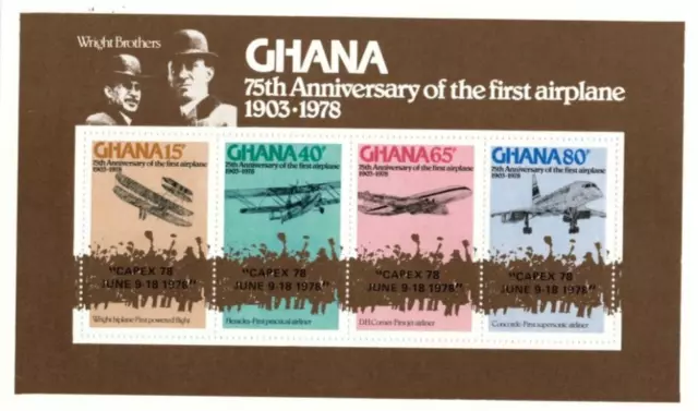 Ghana 1978 - Wright Brothers, Capex OVPT- Souvenir Stamp Sheet - Scott #654 -MNH