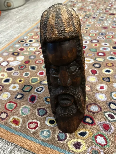 African Jamaican Rastafarian Beard Man 13" Carving Dreadlocks Wood Statue Head