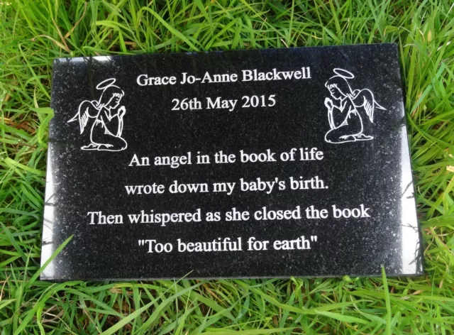 Personalised Engraved Natural Granite Memorial Plaque Headstone With Angel