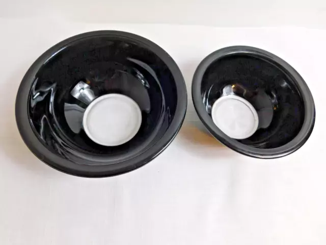 D5 - Pyrex Corning USA Black Glass Nesting Mixing Bowls Clear Bottoms Lot of 2