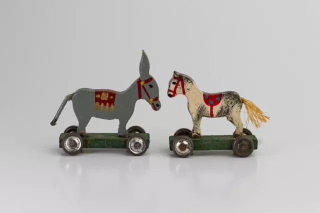 Vintage Antique Dollhouse Miniature Nursery Donkey Horse on Wheels Pull Toys
