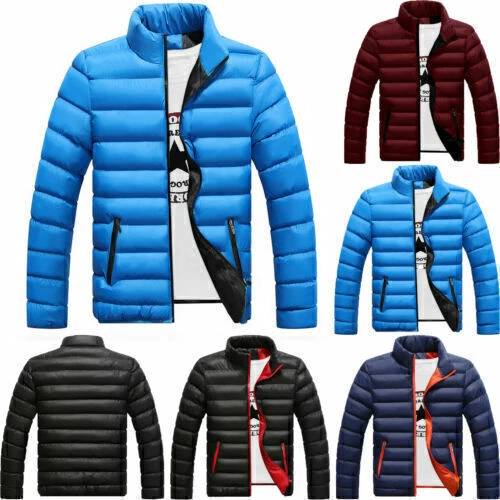 Mans Plain Hoodie Coat Padded Bubble Puffer Quilted Zip Up Outwear Jacket Top~