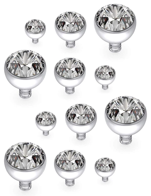 12 14G Grade 23 Titanium Dermal Anchor Tops Internally Threaded Clear Gem