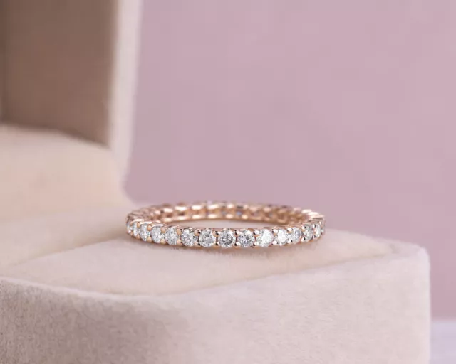 14K ROSE GOLD Eternity Ring 1 Ct Lab Created Diamond Round E-F/VVS2-VS1 ...