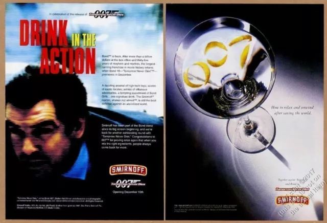 1997 James Bond 007 Tomorrow Never Dies movie theme Smirnoff Vodka print ad