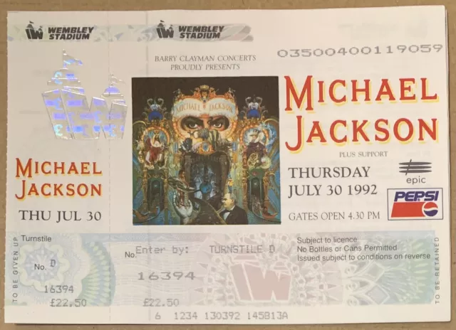 Michael Jackson 30th July 1992 Dangerous Tour Concert Ticket Unused Rare & Mint