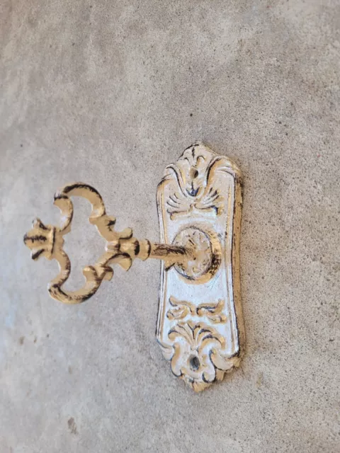 Key Wall Hook, Cast Iron Wall Black hook Hanger, Skeleton Key Victorian Bath NEW