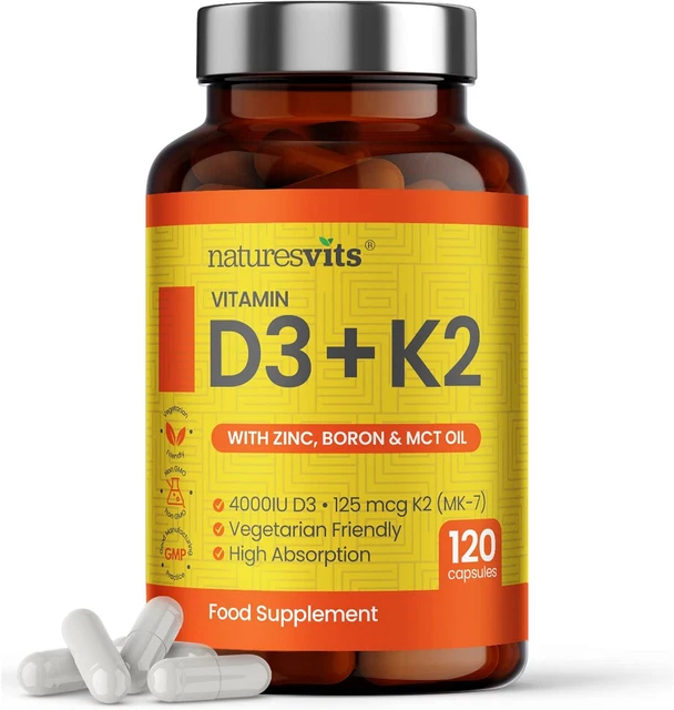 VITAMIN D3 AND K2 Bone Supplement with Zinc, MCT Oil and Boron for
