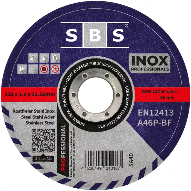 SBS Disco de Corte Ø 125 x 1mm 100 Pcs. Acero Inox. Flexible Inox Metal