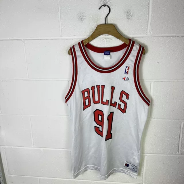 Vintage Chicago Bulls Jersey Mens 44 White Champion #91 Dennis Rodman Away NBA