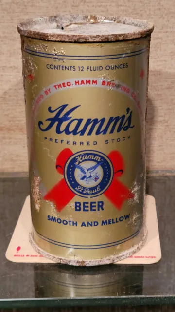 Old School 1951  Hamms Steel Flat Top Beer Can St Paul Minnesota Open And Empty