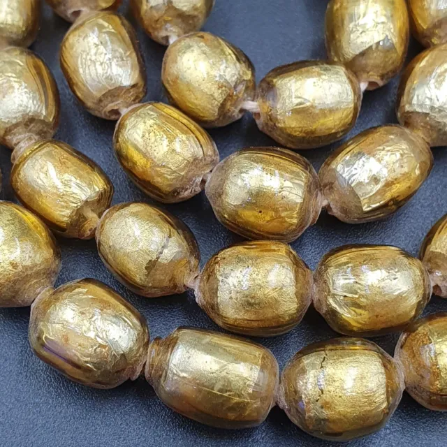 VINTAGE Unique Gold Leaf Inside GLASS BEADS Necklace