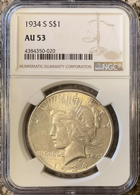 1934 S Peace Silver Dollar $1 Almost Uncirculated NGC AU 53