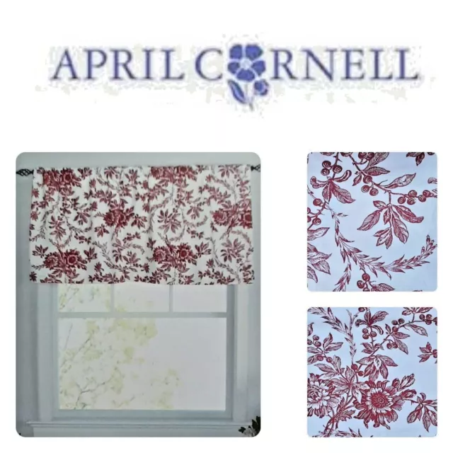️CENEFA DE VENTANA CORNELL DE ABRIL Felicity Rojo 18"" x 50"" 100% algodón Lona Floral