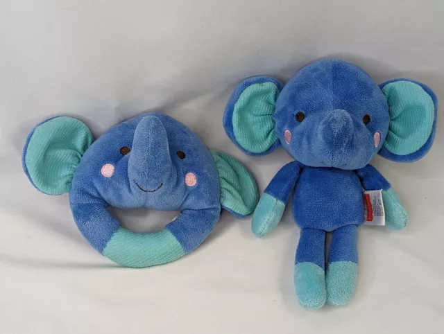 Fisher Price Blue Elephant Rattle Plush Ring Grabber Lot 2015 Stuffed Animal Toy