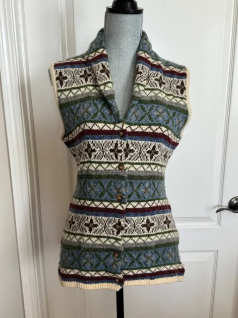 Vintage Espirit Shetland Wool Button Up Sweater Vest Women's Size L