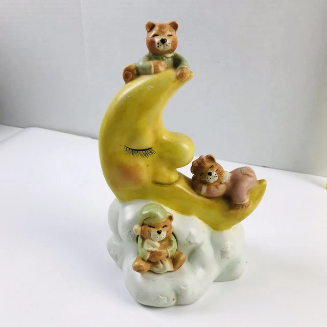 Vintage 8" Dona's 1983 Nursery Lamp Base Moon With Stars and Bears NO LIGHT