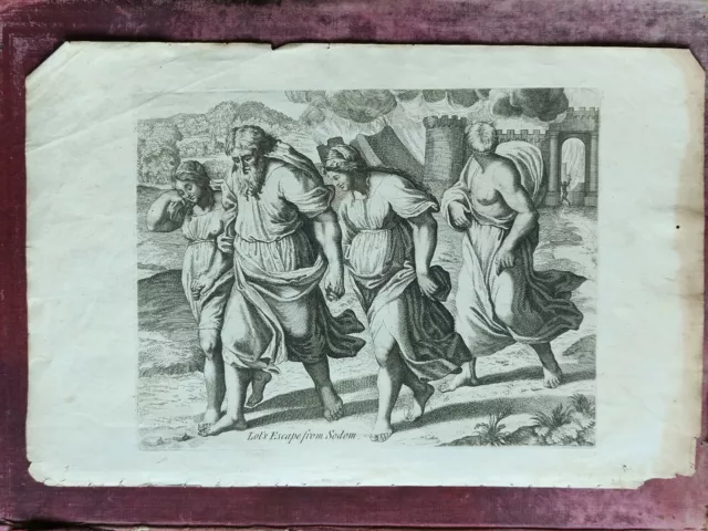 Antique c1760 Bible Engraving Lot's Escape from Sodom Biblical