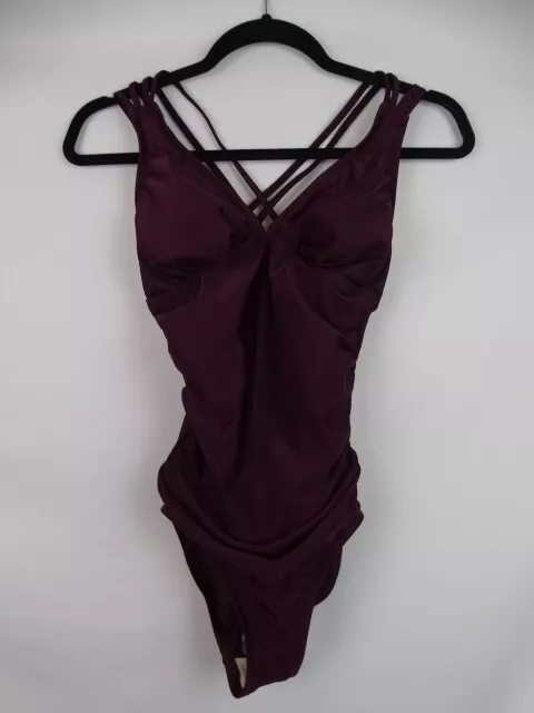 Merona Women's One Piece Swimsuit Size XS Plum Purple Strappy Back Swim