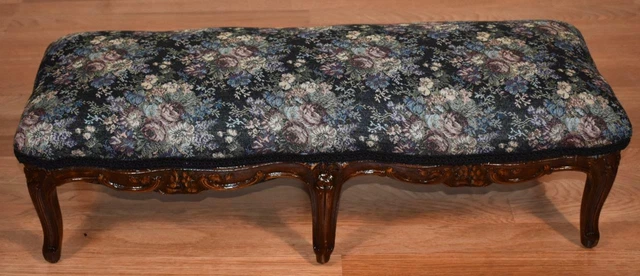 1880s Rare Antique French Louis XV carved Walnut 6 legs footstool ottoman