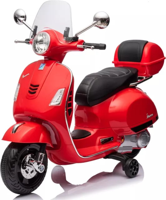 Moto Elettrica Scooter Per Bambini VESPA GTS SUPER 12V con Bauletto MP3 Luci a L