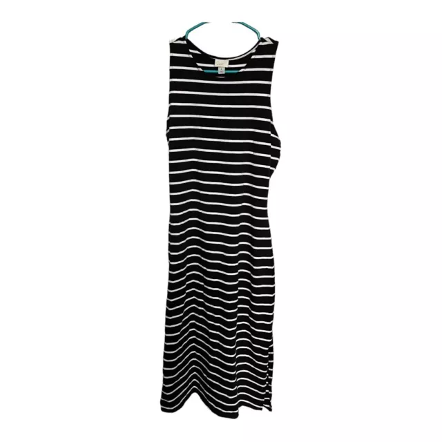 A New Day Womens Maxi Dress Stretch S Black White Stripe Side Slit Sleeveless