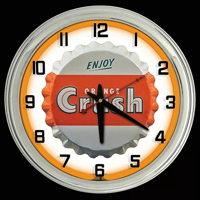 Enjoy Orange Crush Soda Bottle Cap Sign 16" Orange Neon Clock Man Cave Bar Pop