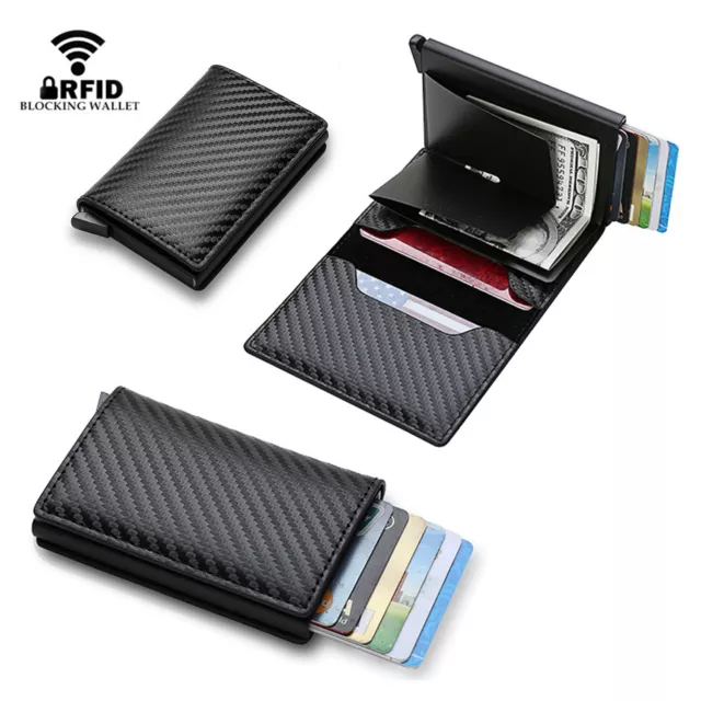Mens RFID Blocking Slim Leather Wallet Credit Card ID Holder Carbon Fiber Purse