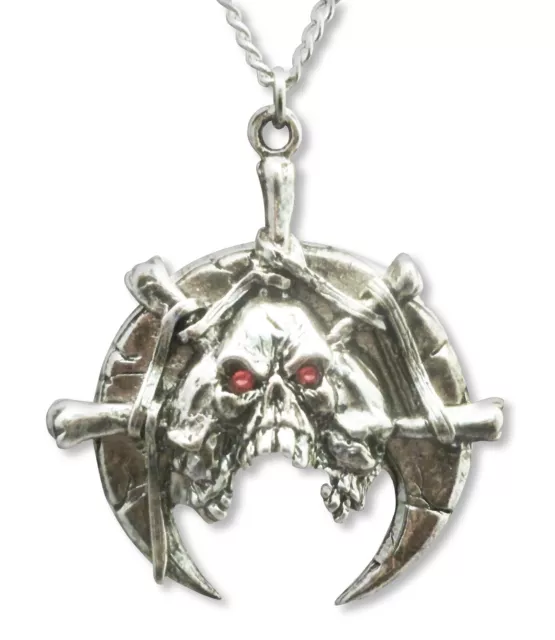 Medieval Renaissance Tri-Skull Warrior Pewter Pendant 20 Inch Necklace NK-328