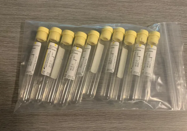 10 ACDA ACD Solution A Glass Test Tubes (Exp. 12/2023) Yellow Top 8.5ml FREE S&H