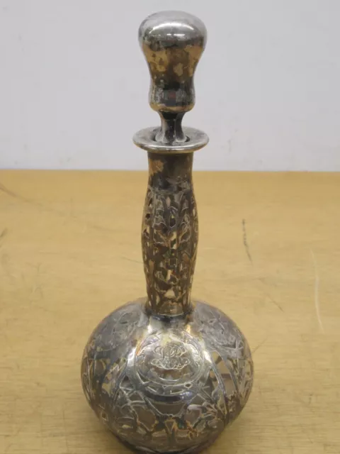 Antique Black Starr & Frost - Sterling Overlay crystal liquor decanter 10.5"