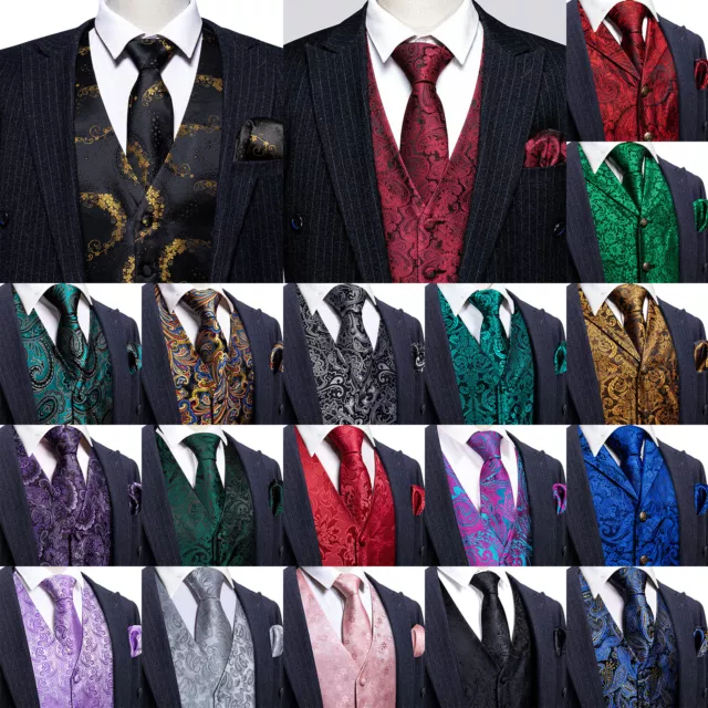 Formal Casual Vest Tie Set Mens Silk Waistcoat Tuxedo Gilet Hankie Cufflinks