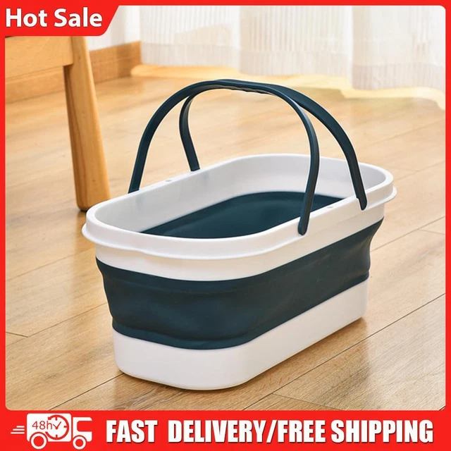 Car Wash Bucket with Wheel Collapsible Bucket for Fishing Camping (Blue)