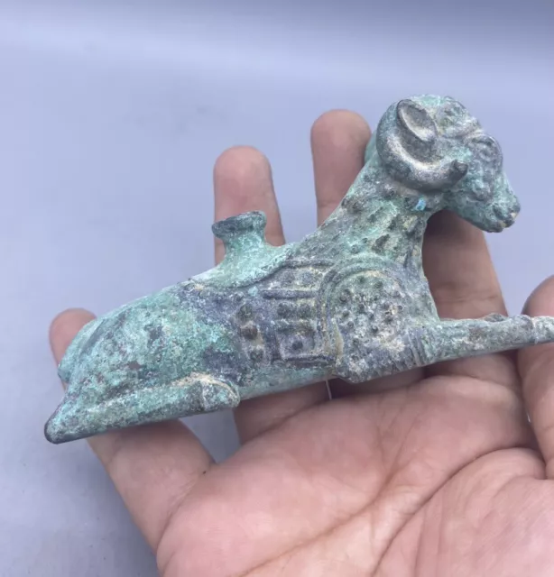 Ancient Luristan Bronze Beautiful A Dear  Animal Seated FIGURE Oil LAMP 🪔 2