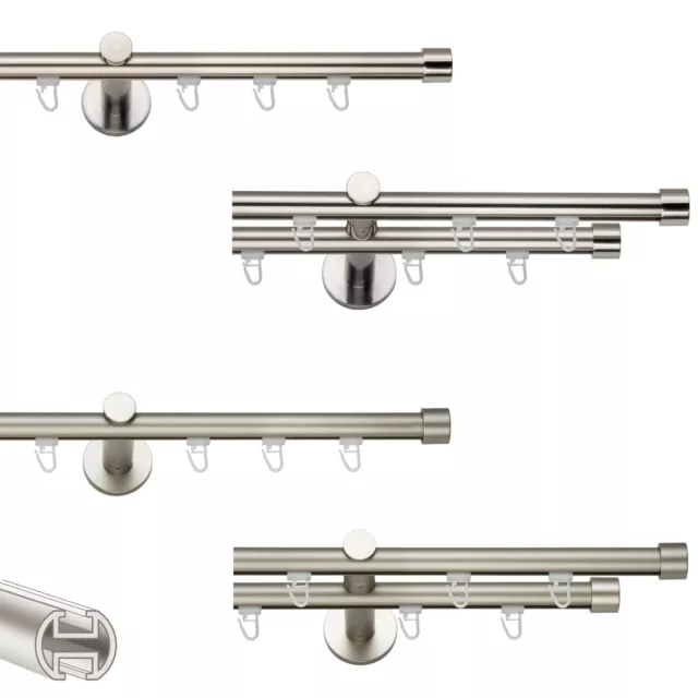 Gardinenstange Innenlauf 19mm, 1/2-läufig Edelstahl / Chrom Matt mit Häckchen