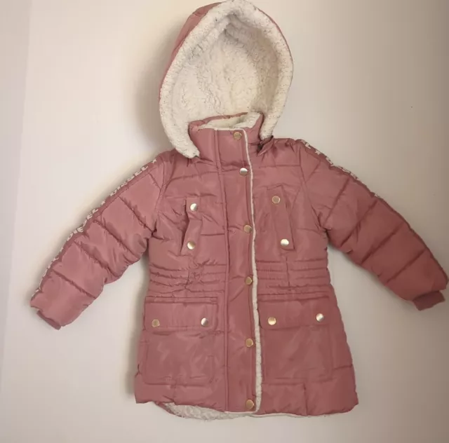 Diesel Girls Hooded Puffer  Jacket Mauve Removable Hoodie Pockets Size 4t