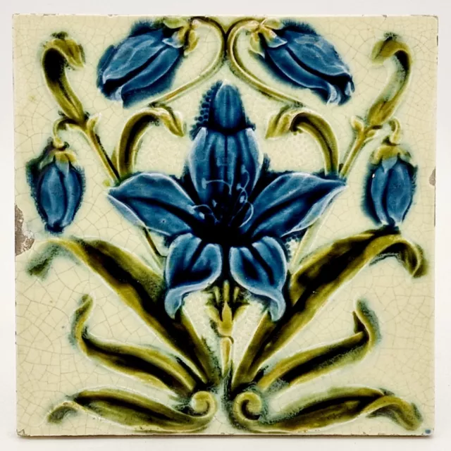 Art Nouveau Fireplace Majolica Tile Floral Design C1903 Corn Bros