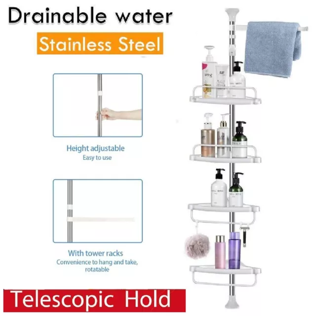 4 Tier Telescopic Shower Corner Shelf Caddy Hold Bathroom Organiser Storage Rack