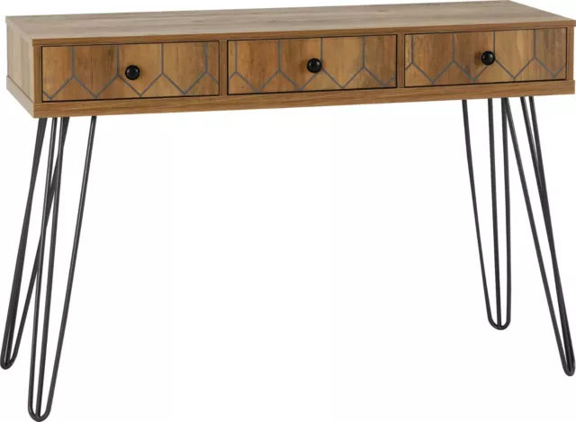 Ottawa 3 Drawer Console Table Oak Effect and Black Storage Metal Runners