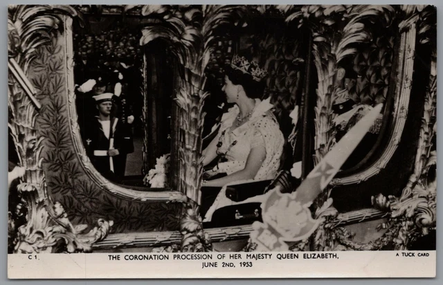 HM Queen Elizabeth II Coronation Coach Royalty Real Photo Tucks 1953 RP Postcard
