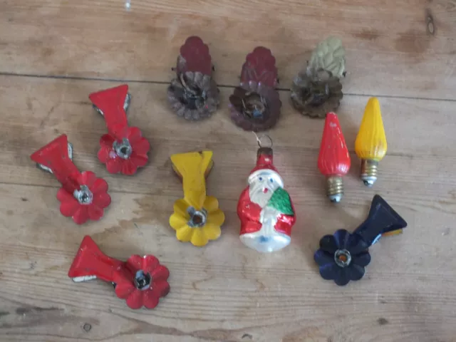 + Lot anciens accessoires décoration de Noël, Père Noël, pinces porte bougie +