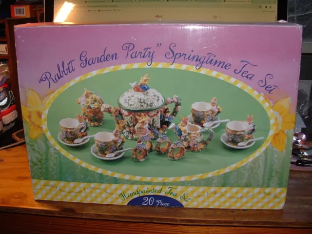Vintage Rabbit Garden Party Springtime Tea Set  20 piece