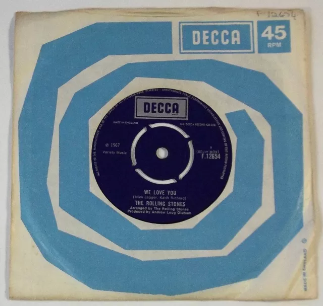 The Rolling Stones : We Love You UK Decca 7” 45 1967 - F.12654