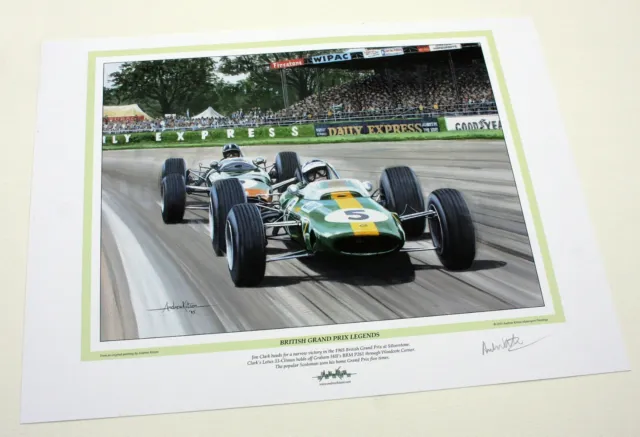 Jim Clark,- Lotus, Graham Hill BRM, Silverstone British Grand Prix--Woodcote 3