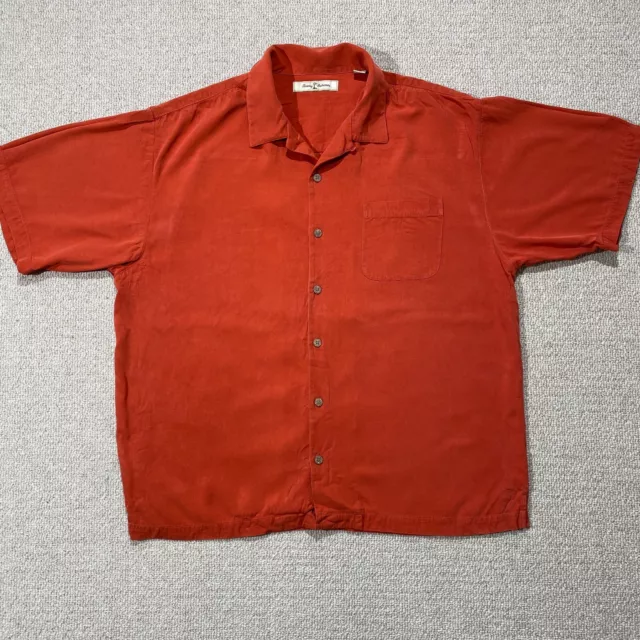 Tommy Bahama Silk Shirt Mens XL Rust Red Seersucker Hawaiian Loop Collar USA