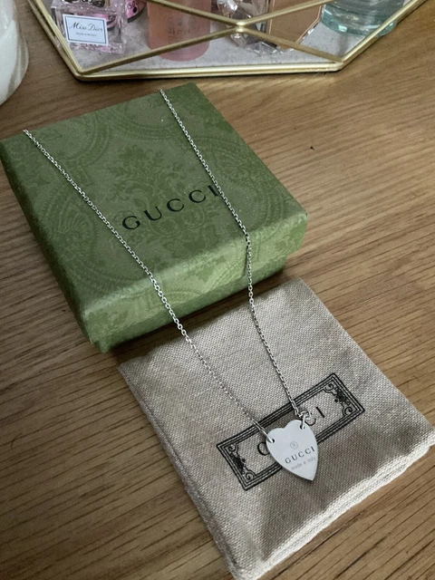 Genuine Gucci Sterling Silver Heart  pendent  Necklace With  Pouch box