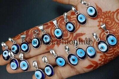 Evil Eye Gemstone 925 Sterling Silver Plated Wholesale Lot Small Quit Pendants